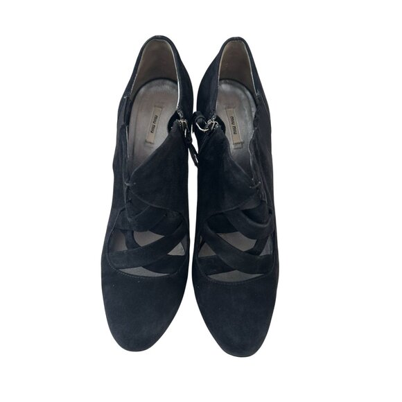 MIU MIU Black Suede Booties Heels Size 39.5/9.5 - Picture 2 of 10